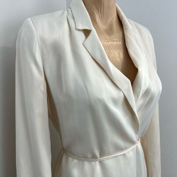 Zara Women’s XS Off White Draped Satin Wrap Blazer Dress Belted Long Sleeve Midi - Picture 15 of 15